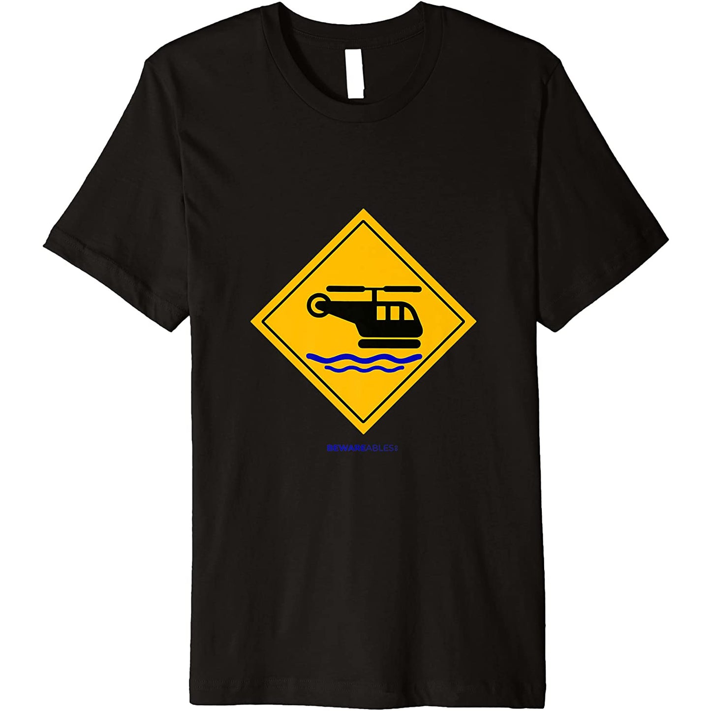 Helicopter landing on water funny caution sign T-Shirt