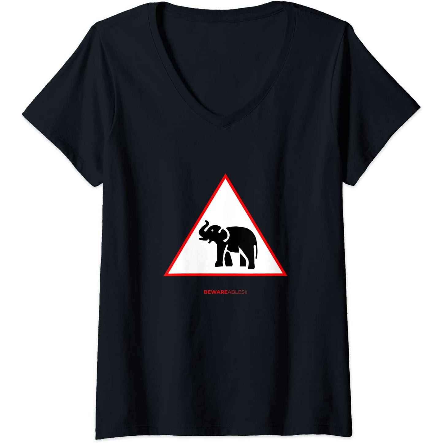 Elephant crossing funny road sign pachyderm V-Neck T-Shirt