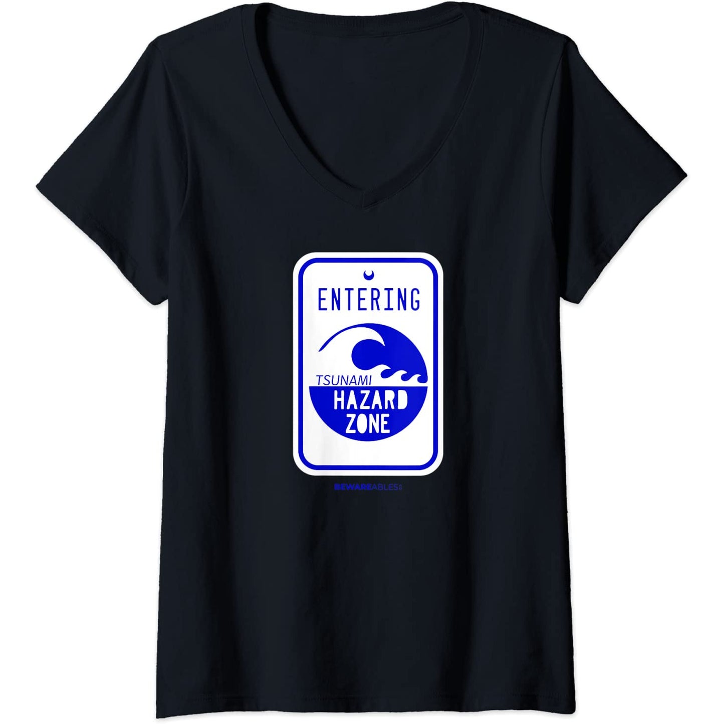 Tsunami-Gefahrenzone Straßenschild Lustiger Strand und V-Neck T-Shirt
