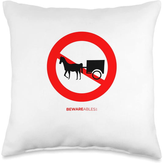 No horse drawn carts allowed vintage funny road sign Throw Pillow