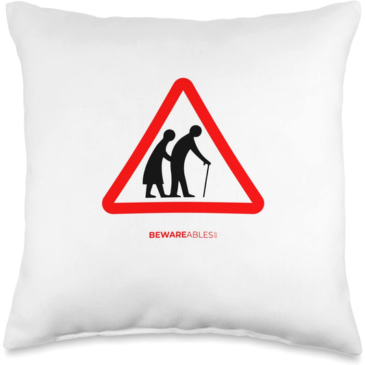 Elderly people crossing old senior citizens funny sign Throw Pillow