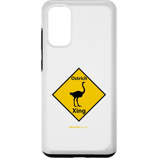 Ostrich crossing funny road sign allegedly Ostrich feathers Samsung Phone Case