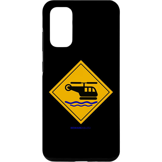 Helicopter landing on water funny caution sign Samsung Phone Case