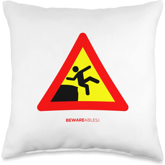 Caution, don't slip off the edge, yellow funny sign Throw Pillow