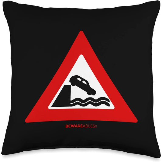 Don't drive your car into the water funny road sign travel Throw Pillow