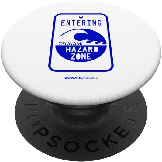 Tsunami hazard zone road sign funny beach and shoreline PopSocket