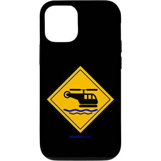 Helicopter landing on water funny caution sign iPhone Phone Case