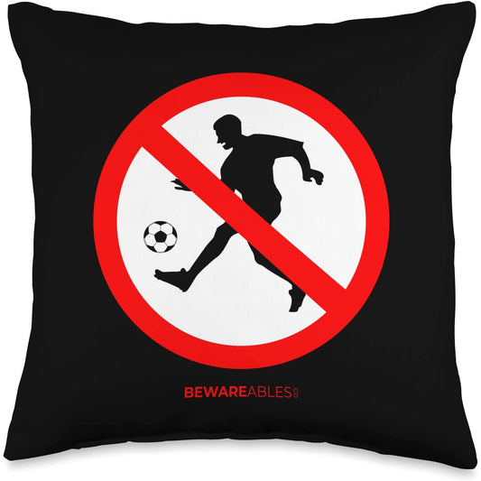 Forbidden soccer funny sign football game Throw Pillow