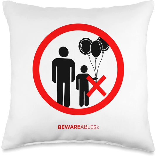 Funny amusement park sign, No balloons allowed for kids Throw Pillow