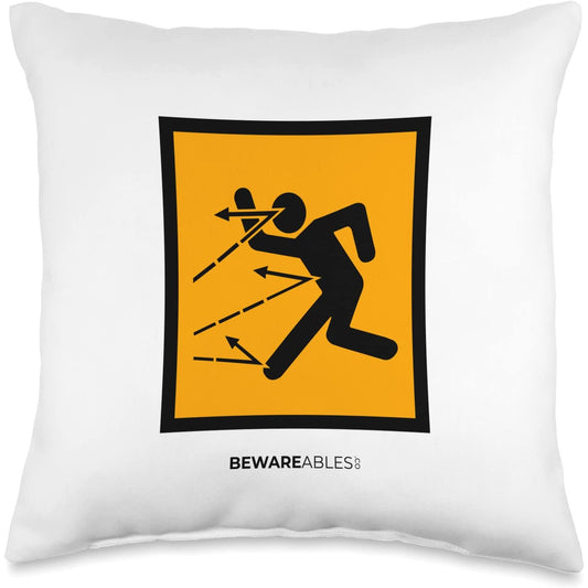 Beware of flying objects, they bounce, funny power tools Throw Pillow