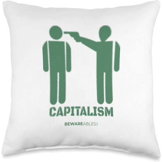 Capitalism graffiti, like holding a gun to your head Throw Pillow