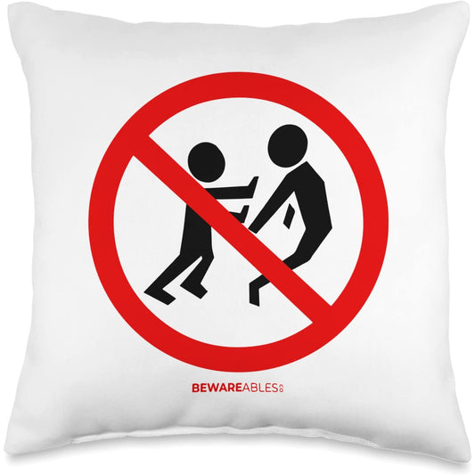 No pushing or fighting funny road sign Forbidden Throw Pillow