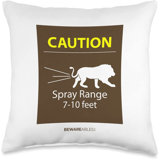 Caution, spray range 7-10ft, funny zoo animal poop Throw Pillow