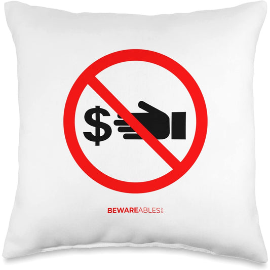 Keep hands of my money, no cash allowed, funny sign Throw Pillow