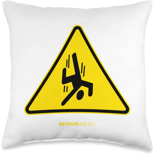 Falling guy funny sign warning yellow triangle Throw Pillow