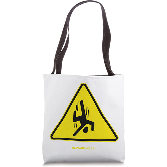 Falling guy funny sign warning yellow triangle Tote Bag