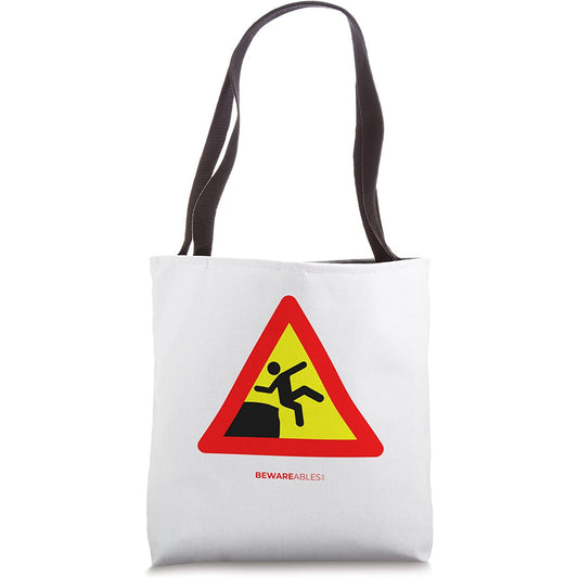 Caution, don't slip off the edge, yellow funny sign Tote Bag