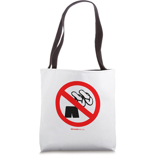 Forbidden sandals and shorts road sign funny beach Tote Bag