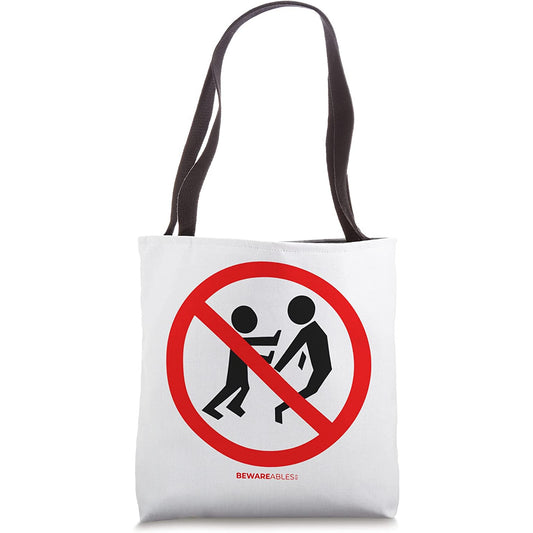 No pushing or fighting funny road sign Forbidden Tote Bag