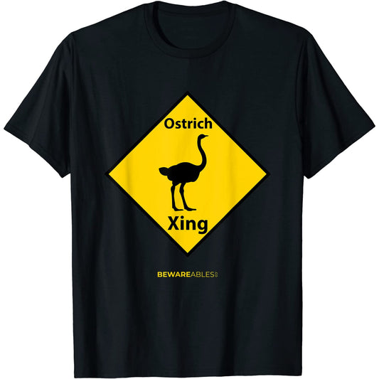 Struzzo che attraversa un segnale stradale divertente T-Shirt