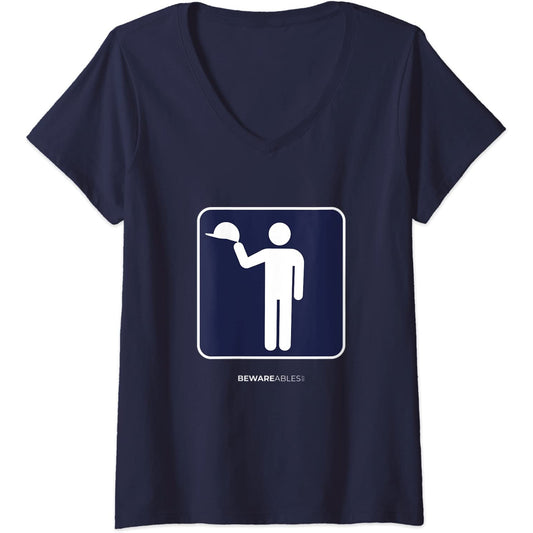 Hats off, hard hats not required, funny sign V-Neck T-Shirt
