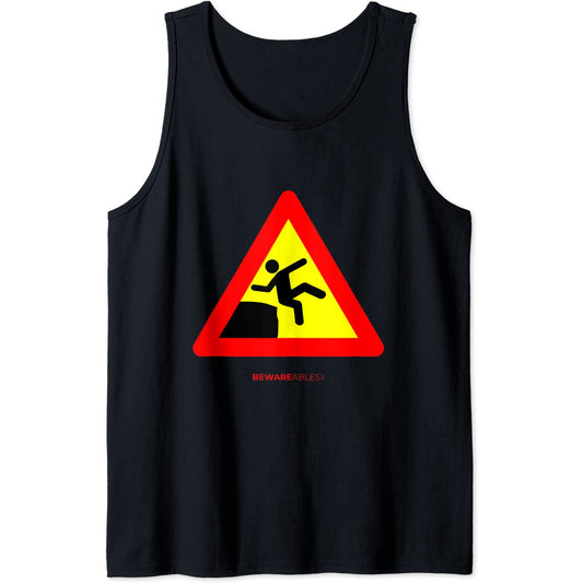Caution, don't slip off the edge, yellow funny sign Tank Top T-Shirt