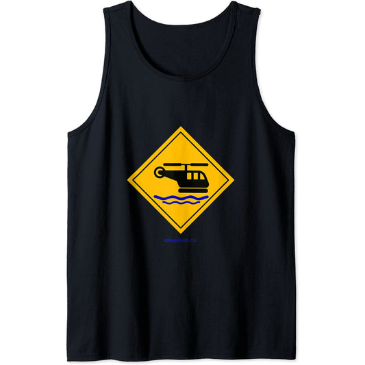 Helicopter landing on water funny caution sign Tank Top T-Shirt