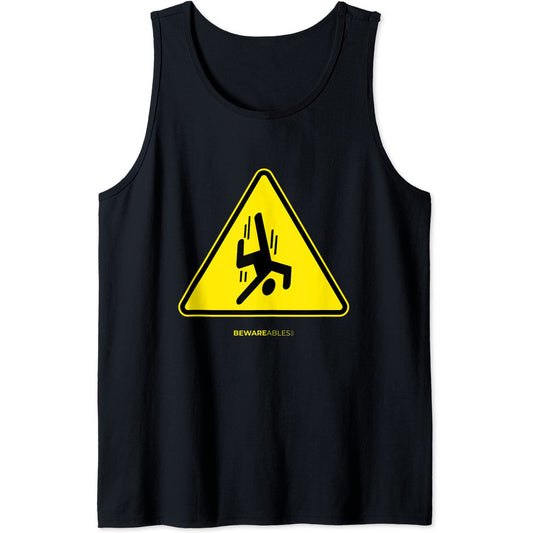 Panneau amusant d'avertissement de chute d'un gars, triangle Tank Top T-Shirt