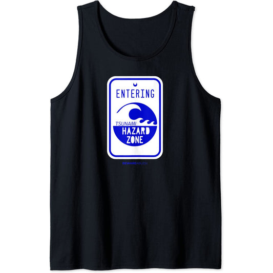 Panneau routier de zone de risque de tsunami drôle de plage Tank Top T-Shirt