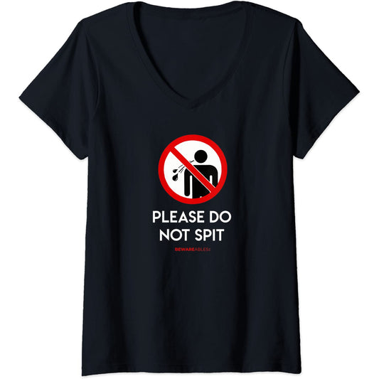 S'il te plaît, ne crache pas Panneau routier interdit drôle V-Neck T-Shirt