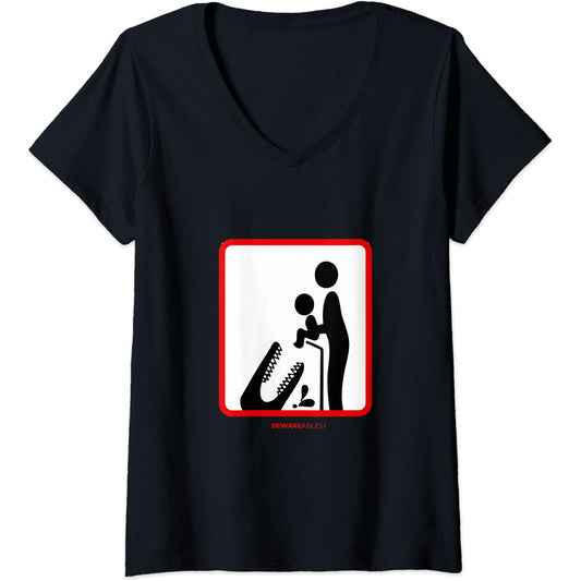 Don't feed your children to crocodiles funny sign V-Neck T-Shirt