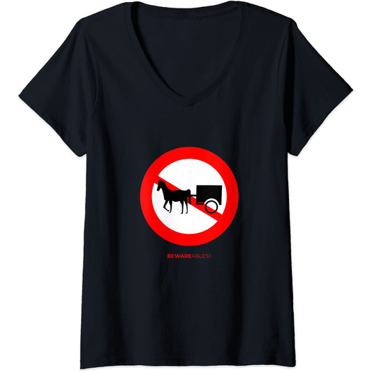 No horse drawn carts allowed vintage funny road sign V-Neck T-Shirt