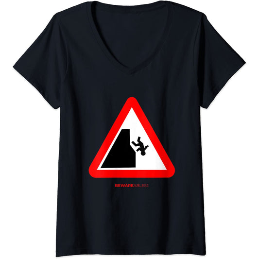 Don't fall off the cliff funny road sign for hikers climbers V-Neck T-Shirt