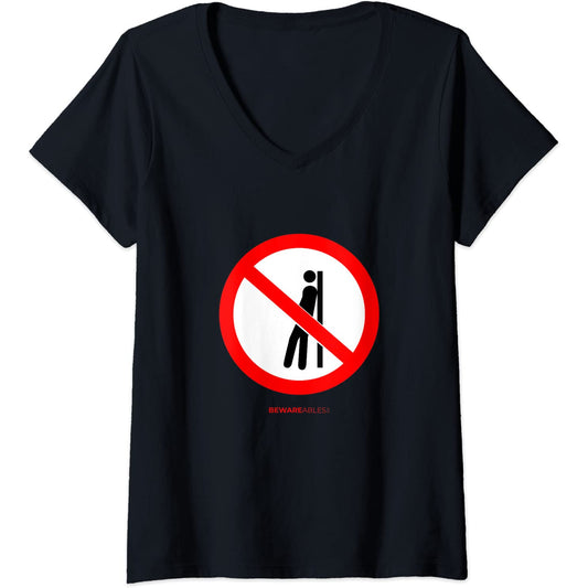 No leaning, loitering, chilling or hanging around funny sign V-Neck T-Shirt