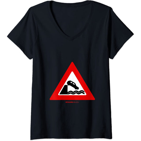 Don't drive your car into the water funny road sign travel V-Neck T-Shirt