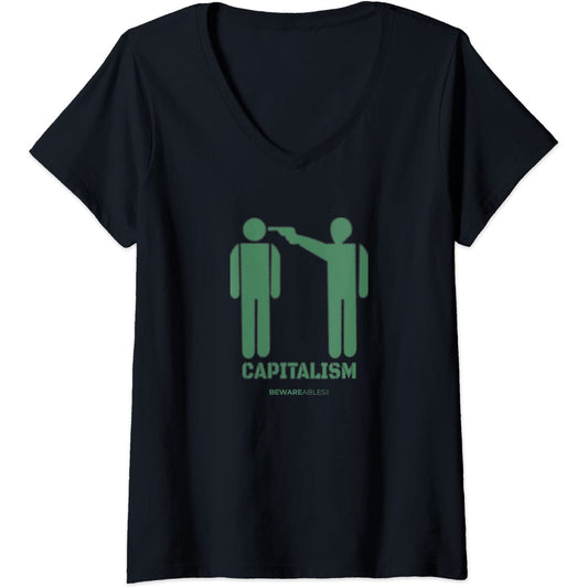 Capitalism graffiti, like holding a gun to your head V-Neck T-Shirt