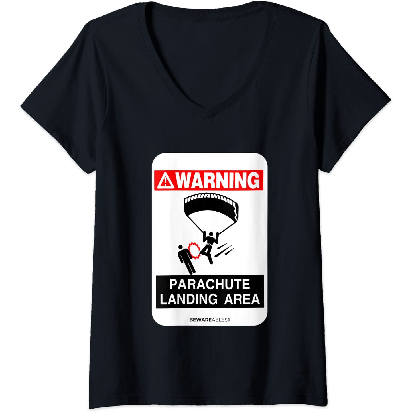 Fallschirmspringer-Warnung Fallschirmlandeplatz lustiges V-Neck T-Shirt