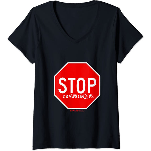 Stop Communism graffiti anti socialism funny sign V-Neck T-Shirt