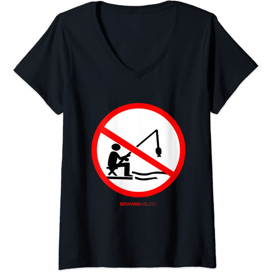 Panneau d'interdiction de pêcher drôle de poisson arrête de V-Neck T-Shirt
