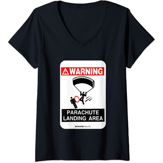 Skydiving warning Parachute landing area funny sign V-Neck T-Shirt
