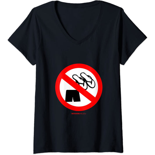 Forbidden sandals and shorts road sign funny beach V-Neck T-Shirt