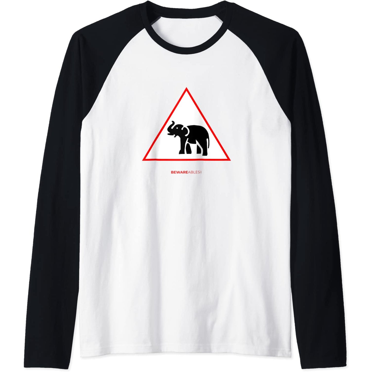 Elephant crossing funny road sign pachyderm Raglan T-Shirt