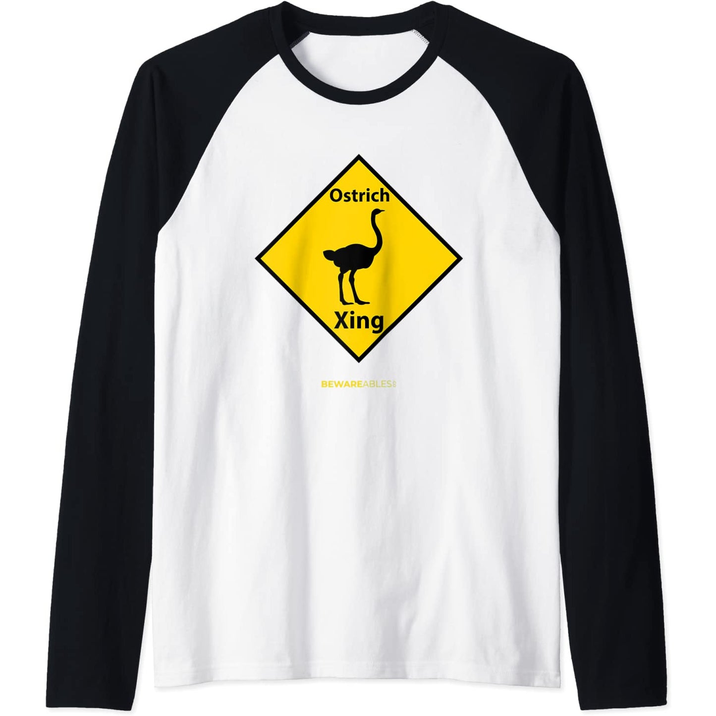 Strauß überquert lustiges Straßenschild angeblich Raglan T-Shirt