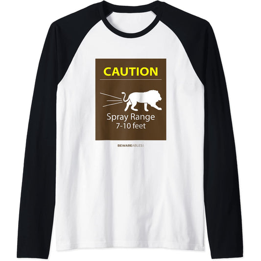 Caution, spray range 7-10ft, funny zoo animal poop Raglan T-Shirt