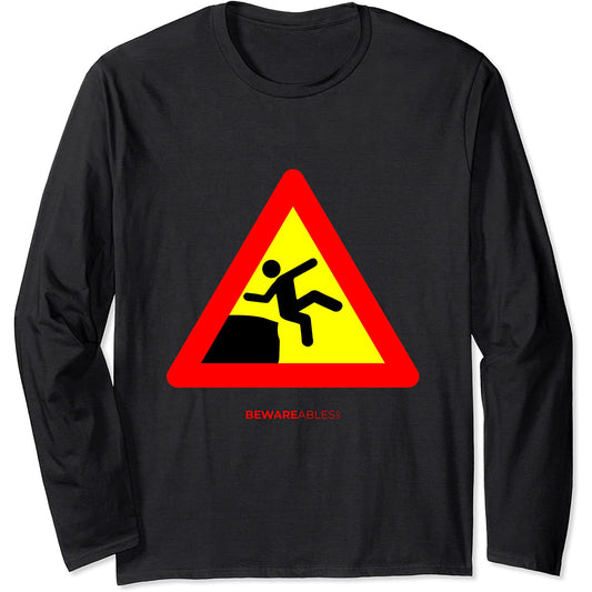 Vorsicht, nicht ausrutschen, gelbes lustiges Schild Long Sleeve T-Shirt