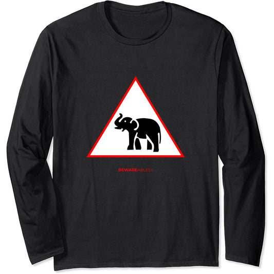 Elefante che attraversa un segnale stradale divertente Long Sleeve T-Shirt