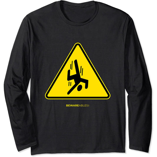 Panneau amusant d'avertissement de chute d'un gars, triangle Long Sleeve T-Shirt