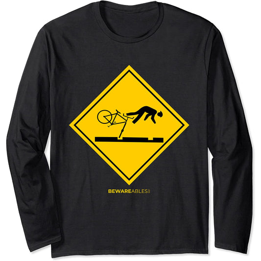 Falling bicyclists ahead caution sign funny cycling bike MTB Long Sleeve T-Shirt
