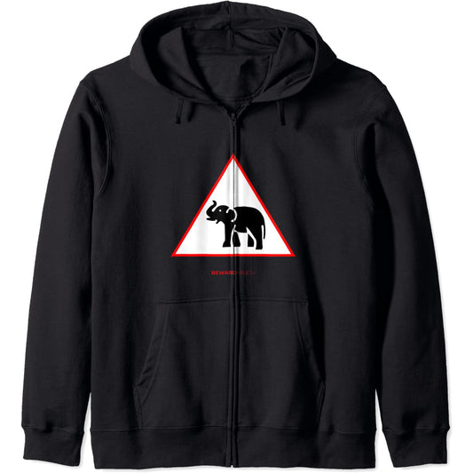 Elefante cruzando divertida señal de tráfico paquidermo Zip Hoodie