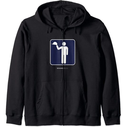 脱帽、硬質帽は不要、おかしな標識 Zip Hoodie